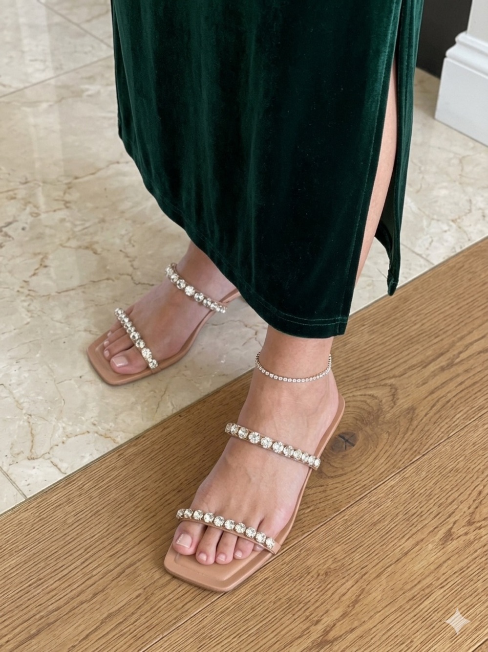 Zara Brown Leather-Look Slide with Gold Logo